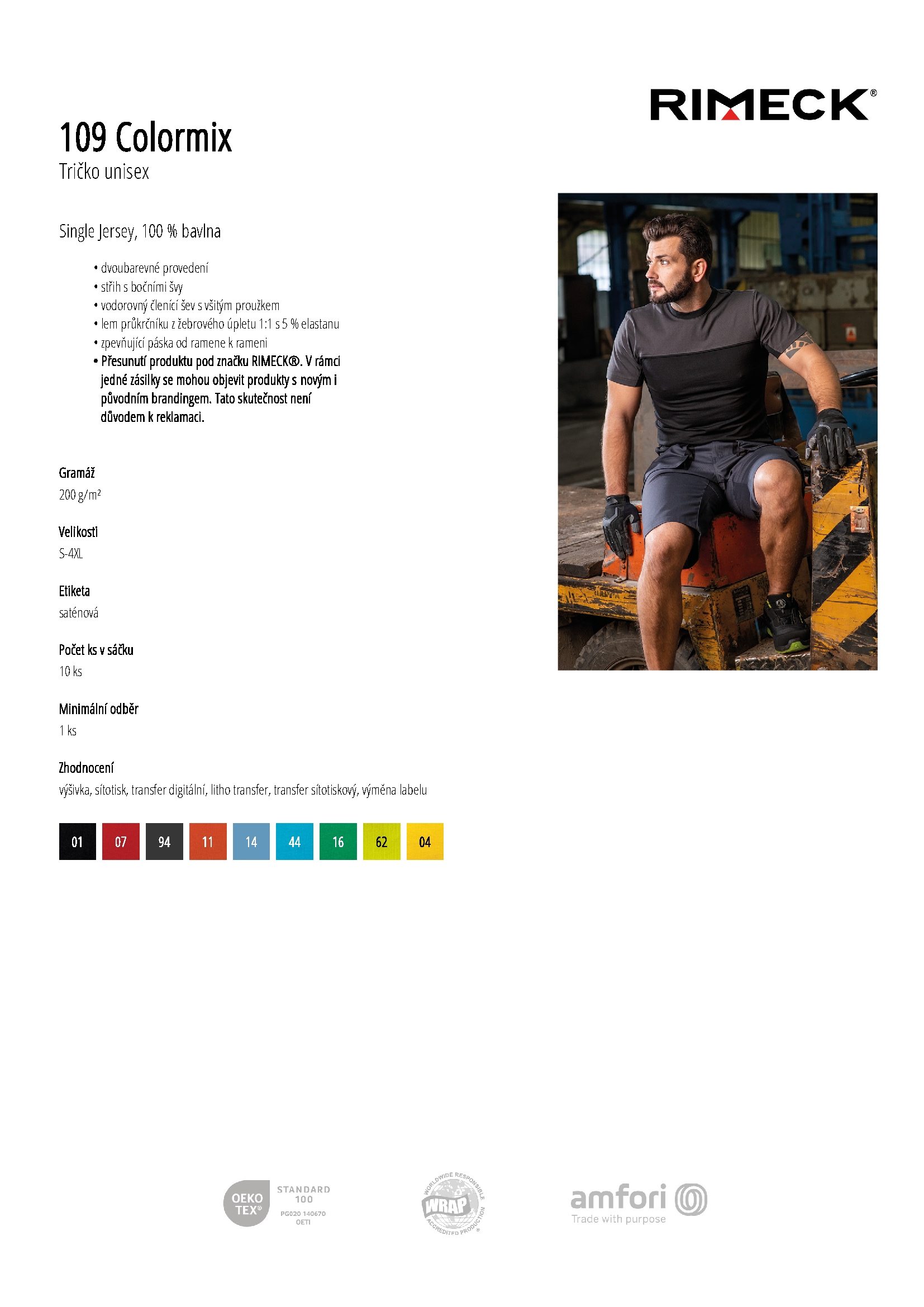 Karta produktu Tričko unisex Colormix 109 černá